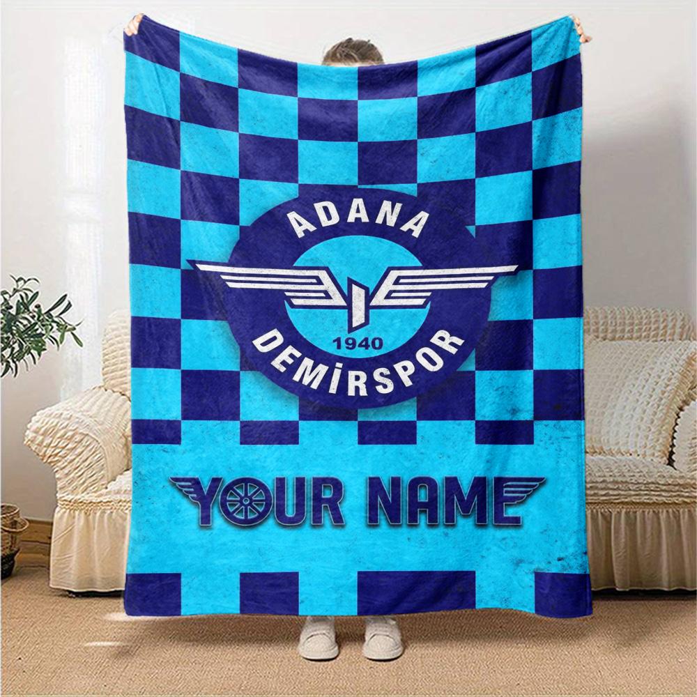 Name Custom Adana Demirspor Print Flannel Blanket High Quality Warm Comfortable Cover for All Seasons Perfect for Gifts Home Decor