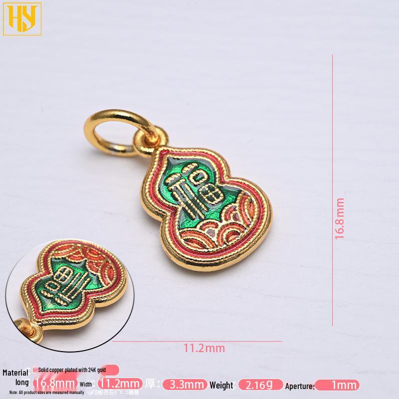 Copper-Plated 24k Gold Gourd Fulushou Fu Charm Pendant for DIY Jewelry
