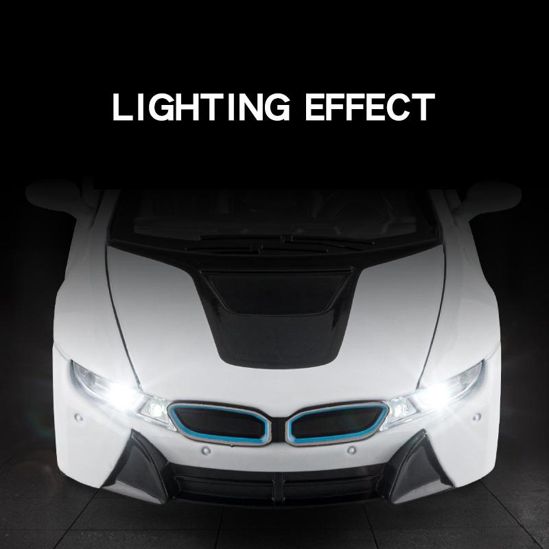 1:22 BMW I8 Sports Car Alloy Diecast Model Car Vehicle Collection Simulation Sound & Light Toys Car Children Birthday Day Gifts