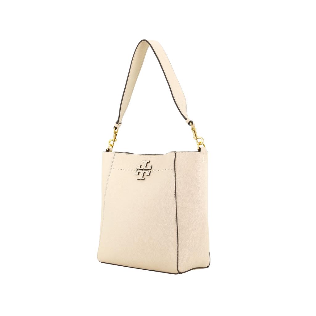 Tory Burch Mcgraw Logo Magnetic Closure Leather Bucket Bag Crossbody Shoulder Bag Women Bags Cream-White 73338-724