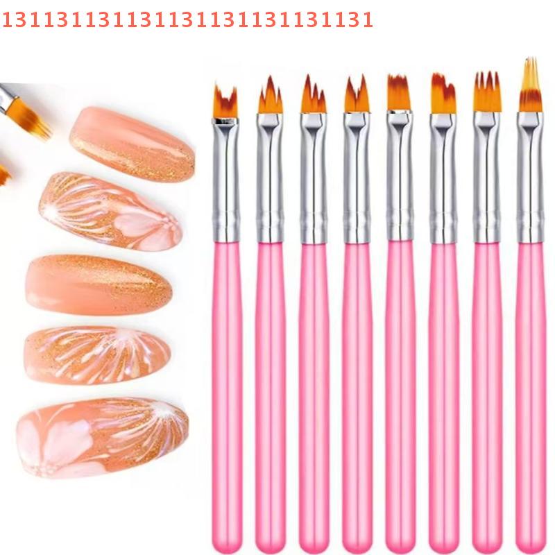 8Pcs Set Multifunctional Mix Shape Petal Painting Gel Nail Art Brush Oblique Gradient Smudge Nail Flower Drawing Sawtooth Pen
