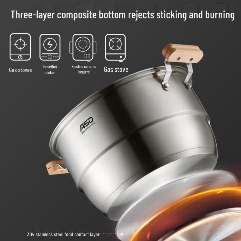 ASD G1 304 Stainless Steel 3-Layer Steamer Pot