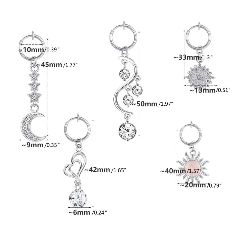 5 Pcs Belly Button Non Piercing Navel Rings for Women Girls Belly Dangly No Perforation Zircon Star Moon Series Set