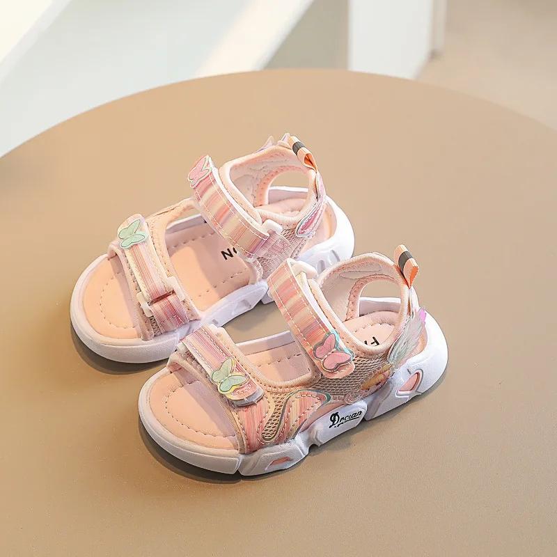 

Girls Sandals Summer New Style Butterfly Breathable Mesh Soft Sole PVC Princess Flat Shoes Baby Girl Sport Beach Sandals 21