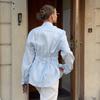 Fashion Cotton Strap Shirt for Women Spring Autumn Bandage Elegant Solid Color Slim Fit Top Commuting Casual Simple Long Sleeve Blouse Sweet Clothing