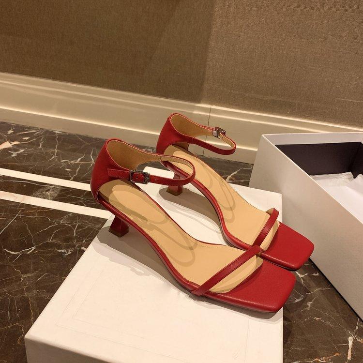 

Stylish and simple one-word buckle high-heeled sandals stiletto 39 бордовый