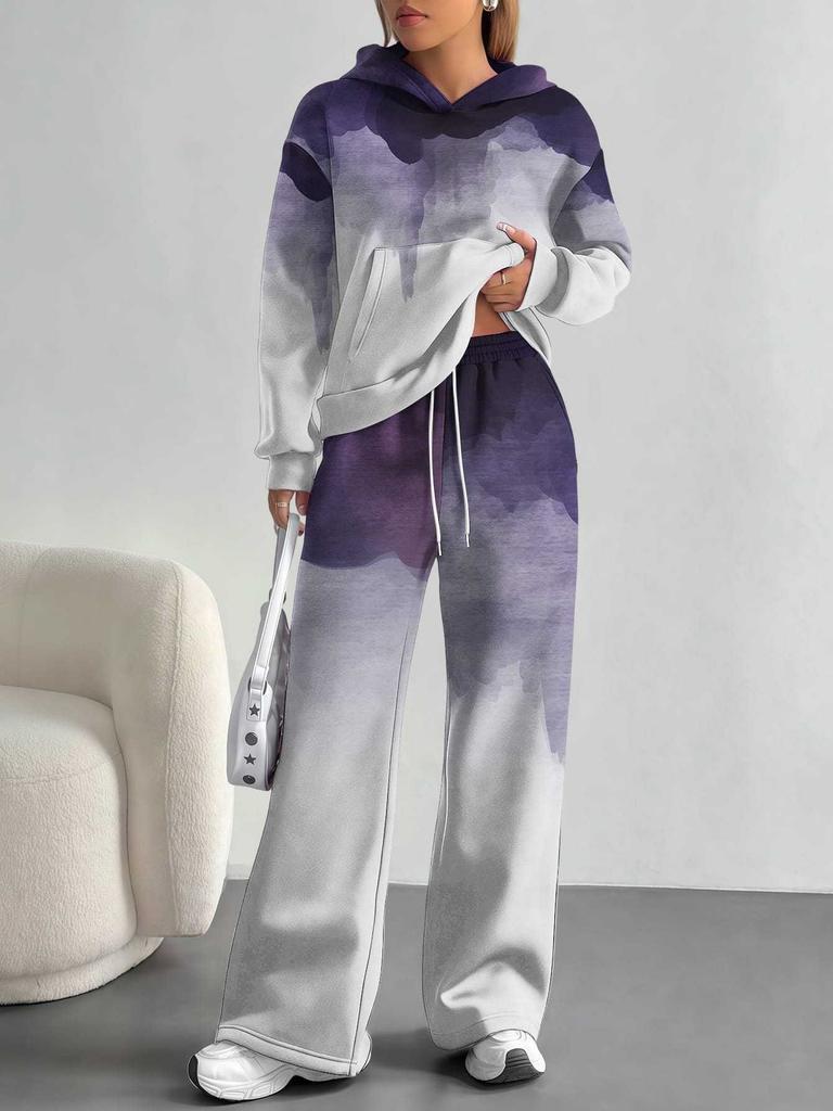 Flame splicing European and American autumn and winter casual long-sleeved suit women's hooded sweater trousers two-piece set