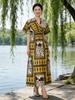 2026 V-neck Digital Print High-waist Batwing Sleeve Beach Dress - Southeast Asian Cotton Silk