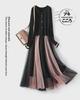 Plus Size Women's Temperament Slimming Patchwork Dress with Lace A-line Skirt, Knitted, Autumn 2021