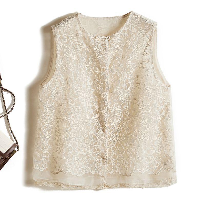 

Предпочтительная ткань с вышивкой из органзы! Летнее качественное однобортное пальто-жилет для девочек очень красивое Beige White L