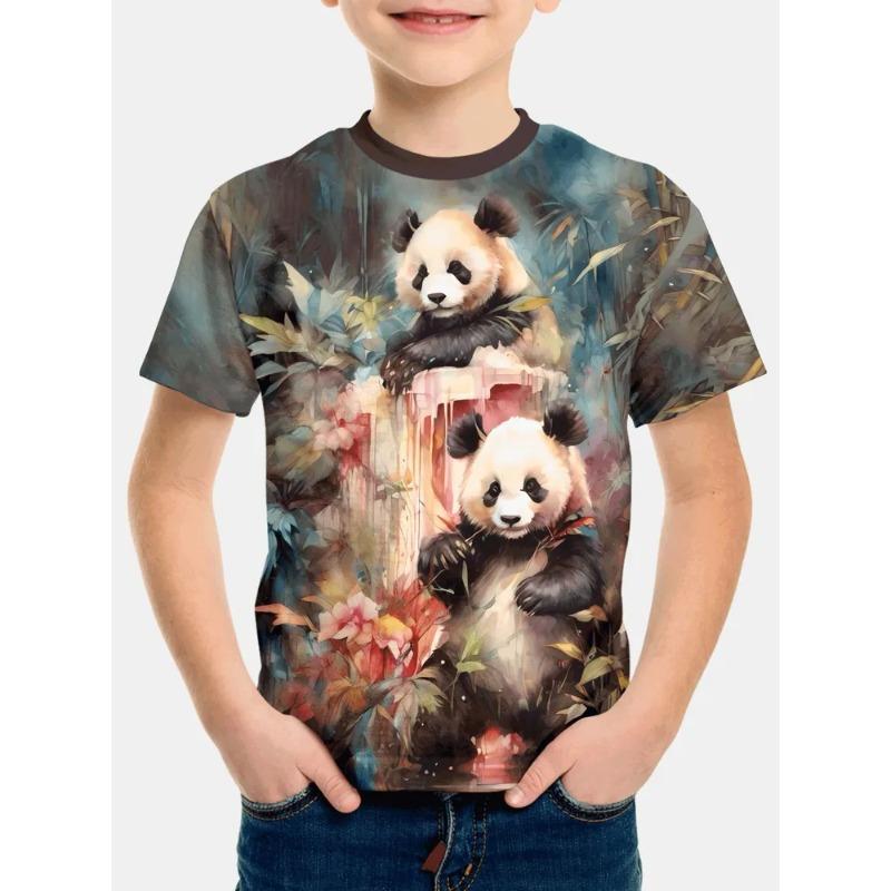 T-shirt Estiva per Bambini con Stampa 3D Girocollo Moda Versatile Traspirante Tendenza Casual