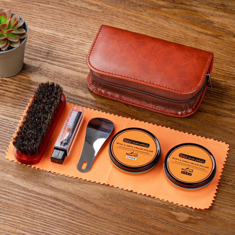 Love Orange 7-Piece Horsehair Brush Shoe Polish & Leather Care Set - Black & Colorless Cleaner with Maintenance Tools