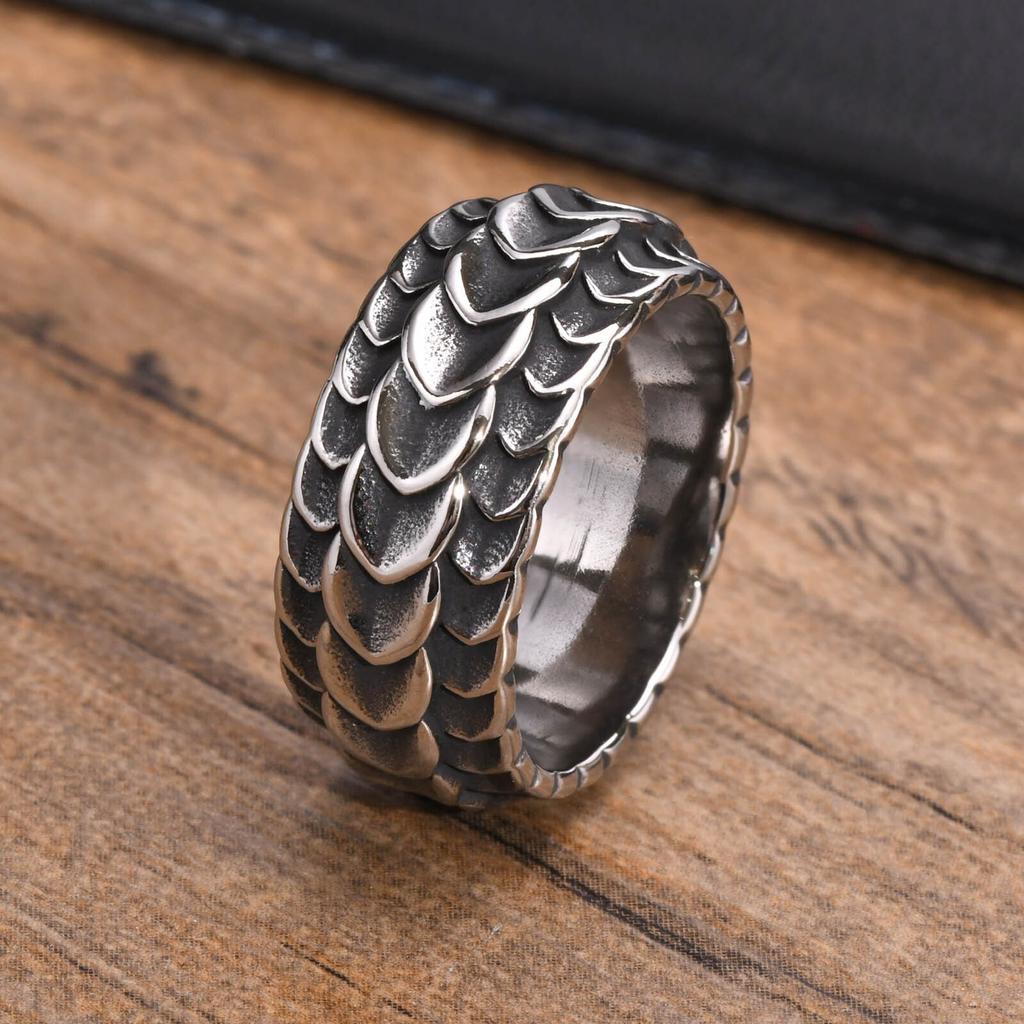 Dragon Scale Anxiety Ring for Men Cool Stainless Steel Snake Dragon Scales Spinner Rings Fidget Ring  Silver Color  Men Gift