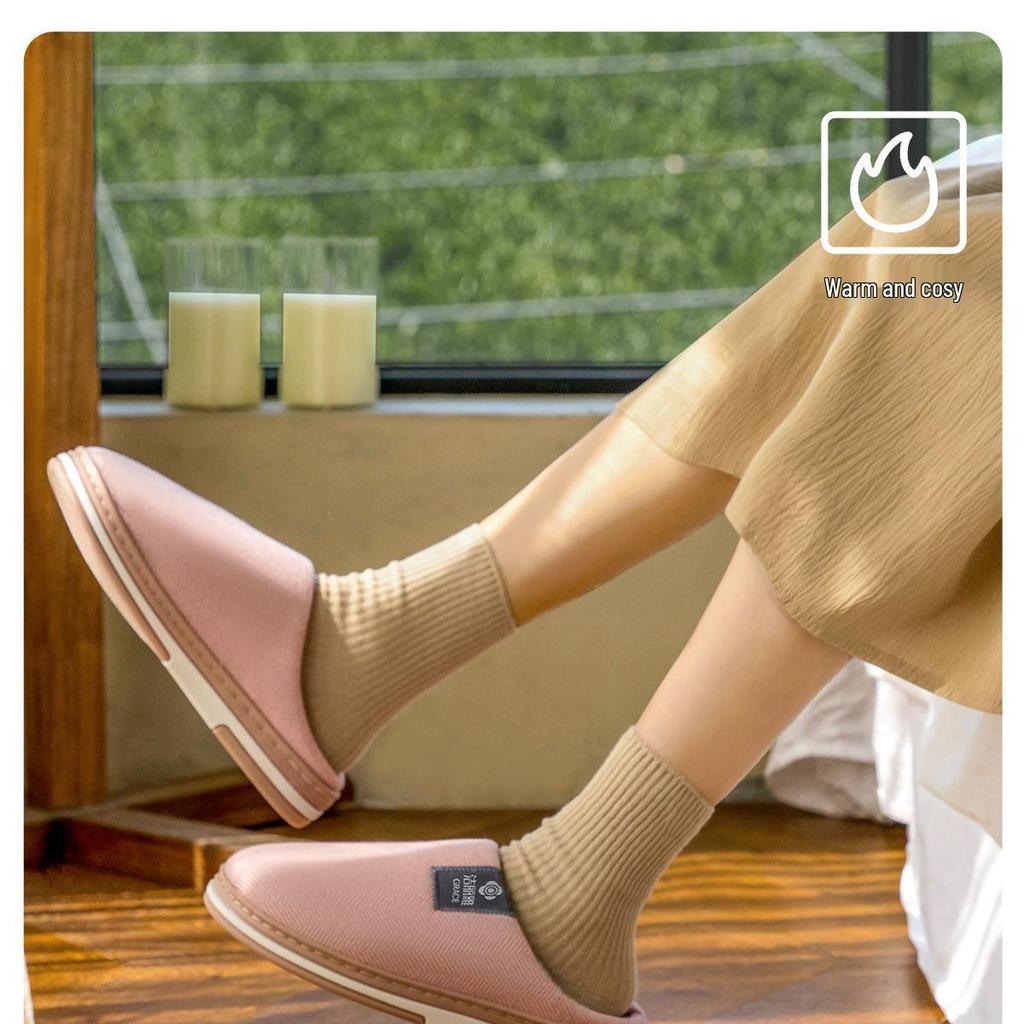 Jie Liya Women's Antibacterial Non-slip Cotton Slippers, Plus Velvet, Warm Autumn/Winter 2025