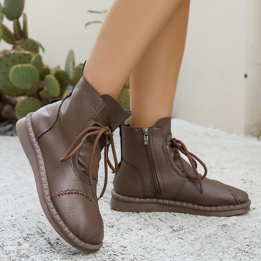 New Women Fashion Cross-Tied Women'S Boots Daily Boots Women  Round Toe Comfortable Flat Shoes Ankle Boots  Mujer