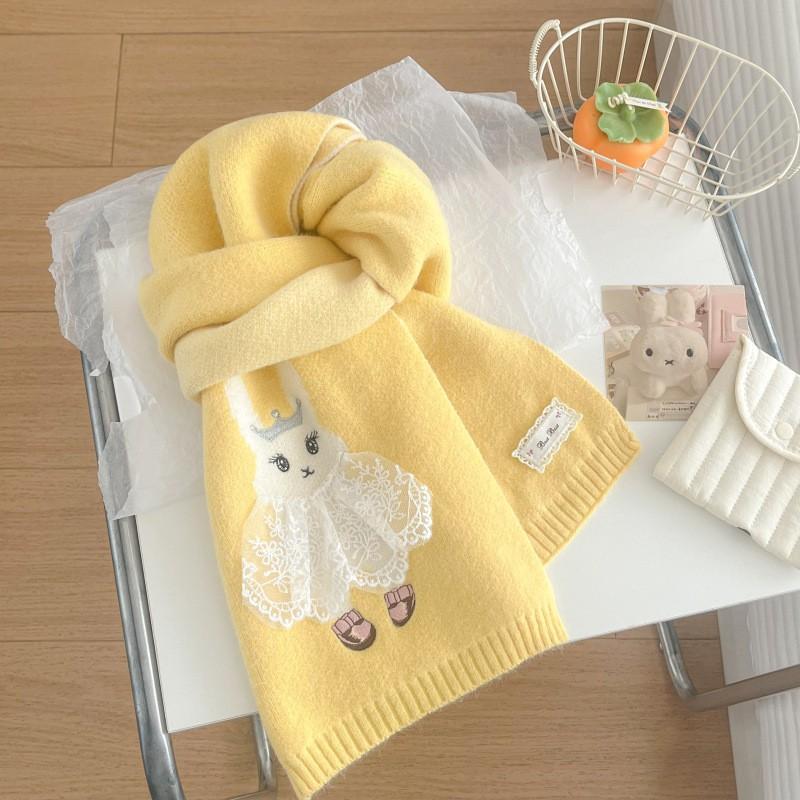 Soft Knitted Lace Bunny Scarf Women Winter Warm Neck Wrap Cute Sweet Long Shawl