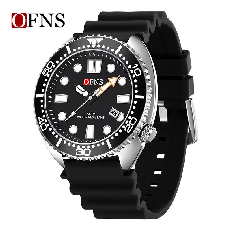 OFNS Men s Quartz Watch: Youth Casual, Waterproof Silicone Strap, Rotating Bezel, Calendar Wristwatch.