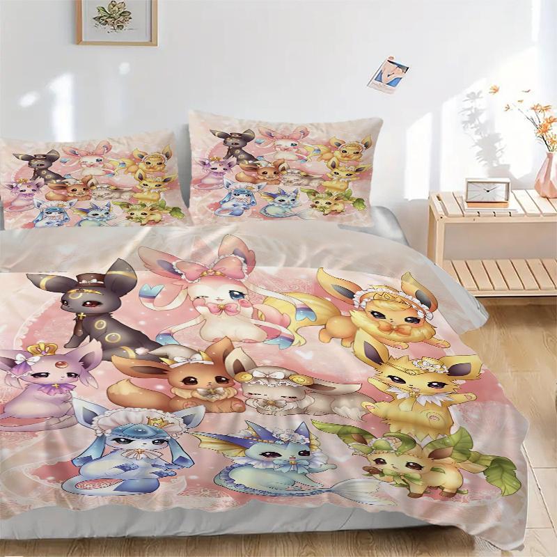 3pcs Enchanted Eeveelutions Bedding Set - 1 Soft Quilt Cover + 2 Pillowcases, Machine Washable - Suitable for All Seasons, Perfect Gift for