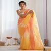 Peach & Yellow Dual-Tone Embroidered Georgette Saree with Scalloped Border