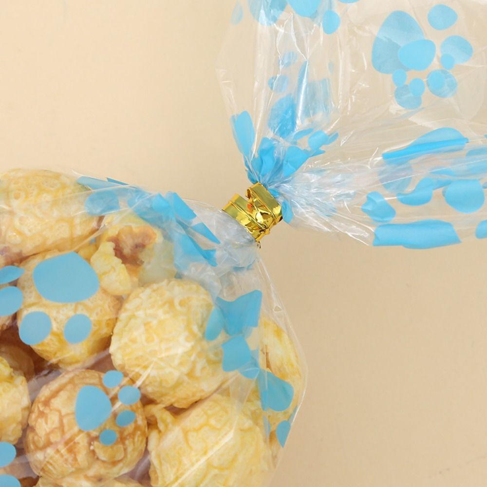 50pcs Opp Transparent Printed Dog Footprints Bags Plastic Thick Gift Wrapping Bags Cellophane Bag Opp Flat Pocket Bread Snack