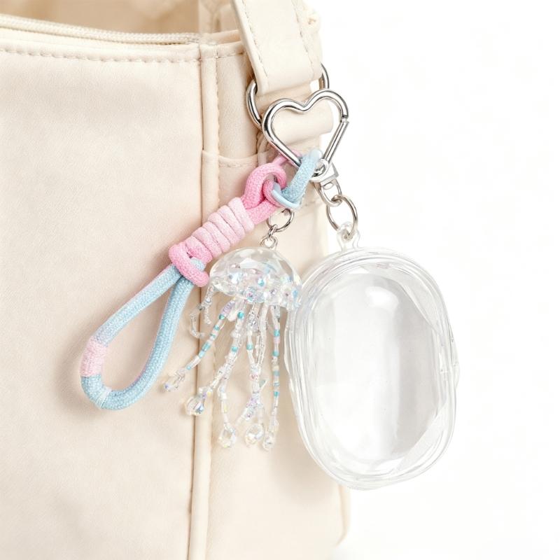 Perlen-Schleifen Schlüsselanhänger Transparente Aufbewahrungstasche Romantik Design Tasche Anhänger Schlüsselring Für Tasche Handy Geldbörse Zubehör