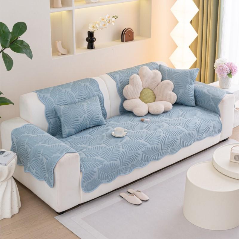 French Style Sofa Cushion Cover Non-Slip Summer Solid Color Cool Feeling Sofa Protector Soft Anti-Skid Living Room Sofa Mat