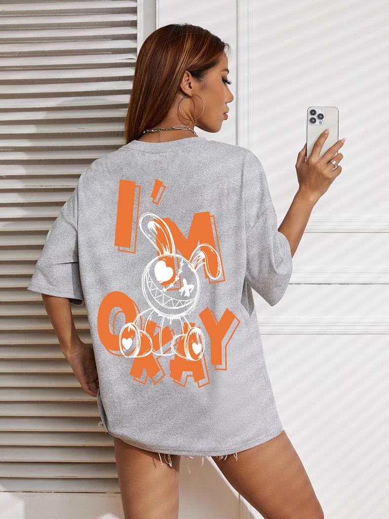 I Am Okey Rabbit Cute Funny Printing Female Women T-Shirt  O-Neck T Shirts Street Hip Hop Clothing Breathable Soft Short Sleeve