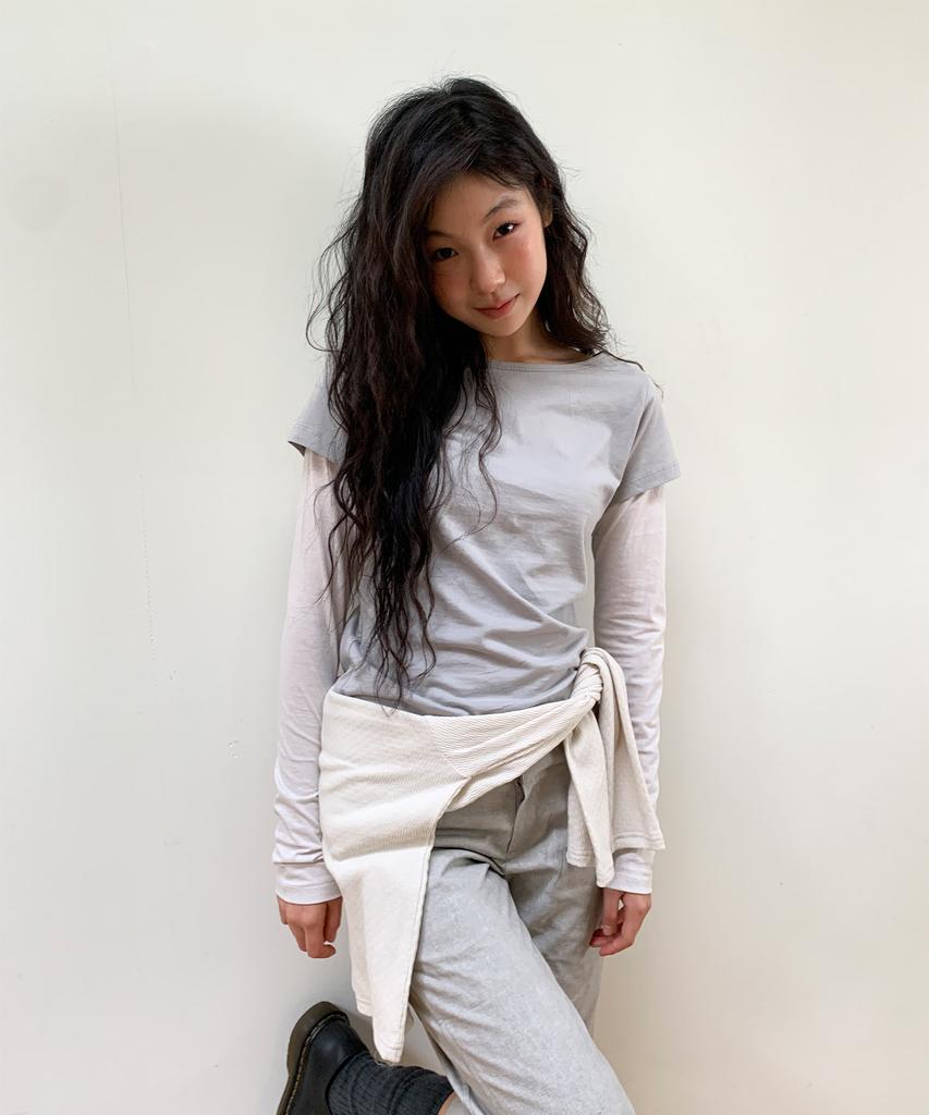 OHESHIO Floral Label Layered T-Shirt, Gray
