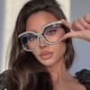 Fashion Cat Eye Glasses with Rhinestones Vintage Trendy Design Oversized Eyeglasses Women for Decoration