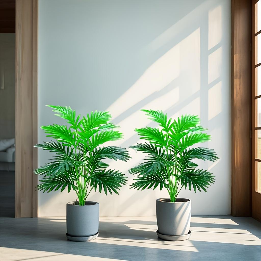 2 piezas Palmeras Artificiales, 35.6 Pulgadas - Verdor de Plástico de Tacto Real para Decoración de Hogar y Oficina - Colocación de Piso Interior/Exterior