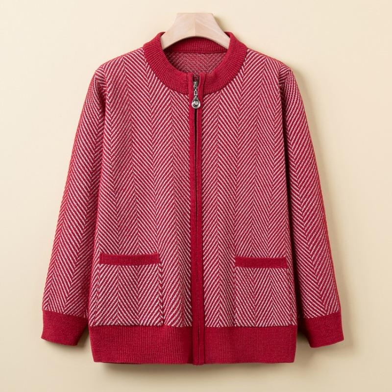 Grandma coat spring and autumn new old man knitted cardigan coat female mother old woman striped top