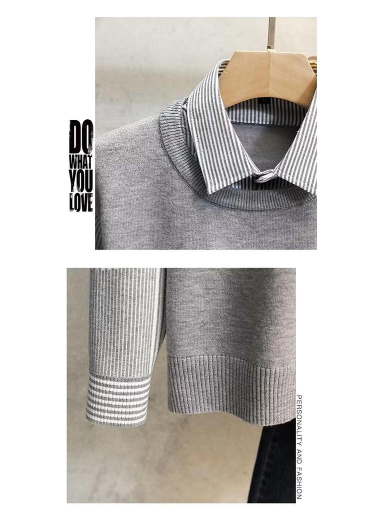 Men's Stylish Knit Sweater: Spring & Autumn, Fake Two-Piece, Casual Japanese Trend