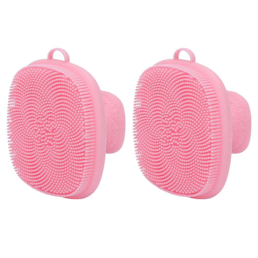 2pcs Silicone Face Scrubber with Hanging Hole Food Grade Water Proof Portable Face Exfoliator Scrubber Pink