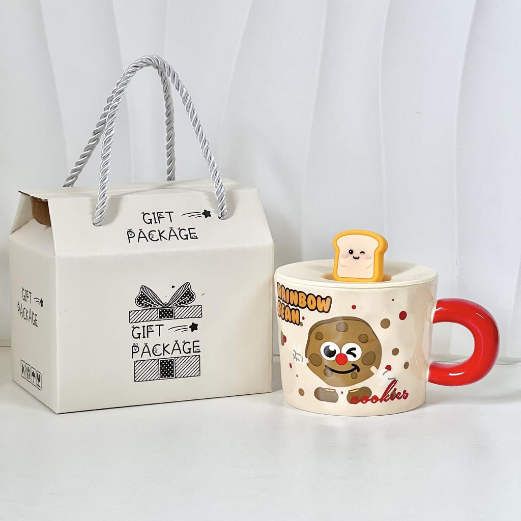 Cute toast drinking mug with lid girl birthday gift high value home office ceramic mug