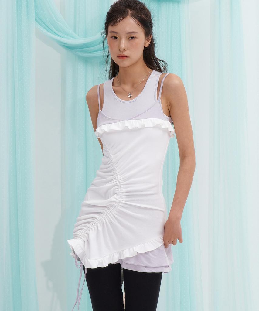 Deulailojeu Curved Shirring Dress (White)