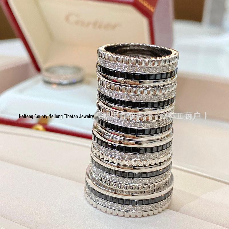 Baojia Vysoce kvalitní černý diamantový keramický otočný pár prstenů - Luxusní a univerzální pro muže i ženy