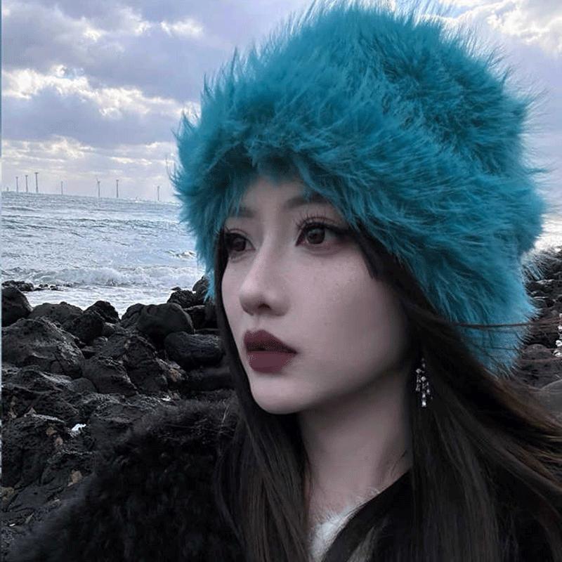 

Плюшевая шапка для женщин Осень и зима Большой обхват головы Толстая теплая шапка-рыбак Защита ушей от холода One size [54-58cm]