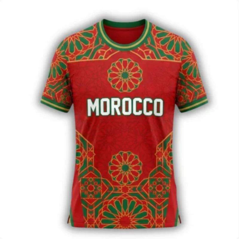 Round Neck Moroccan Football T-shirt 3D Printed, Breathable, Quick Drying, Fashionable and Versatile for Men and Women