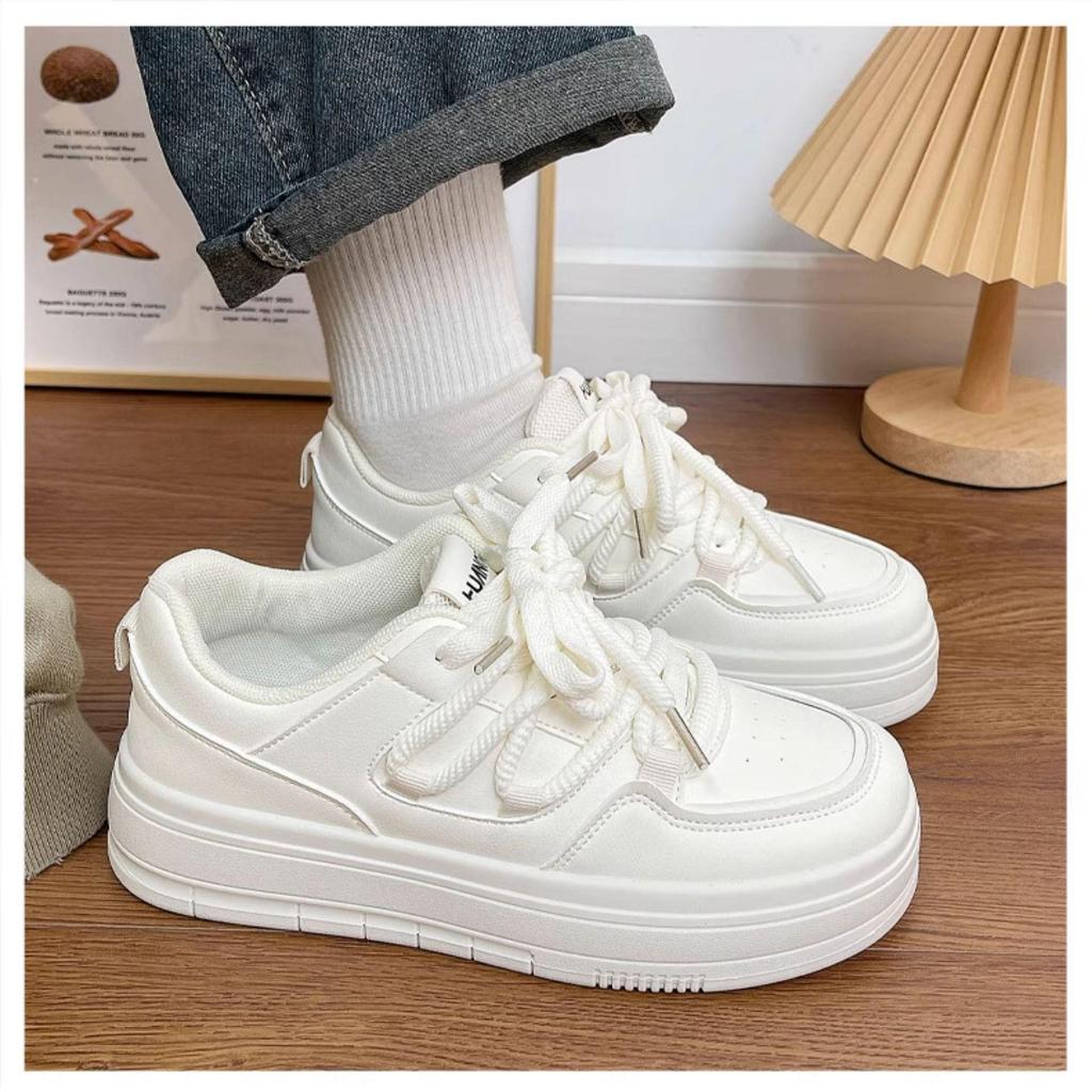 2025 Women's Thick-Soled White Canvas Sneakers - Autumn Hot Style, Versatile for Students