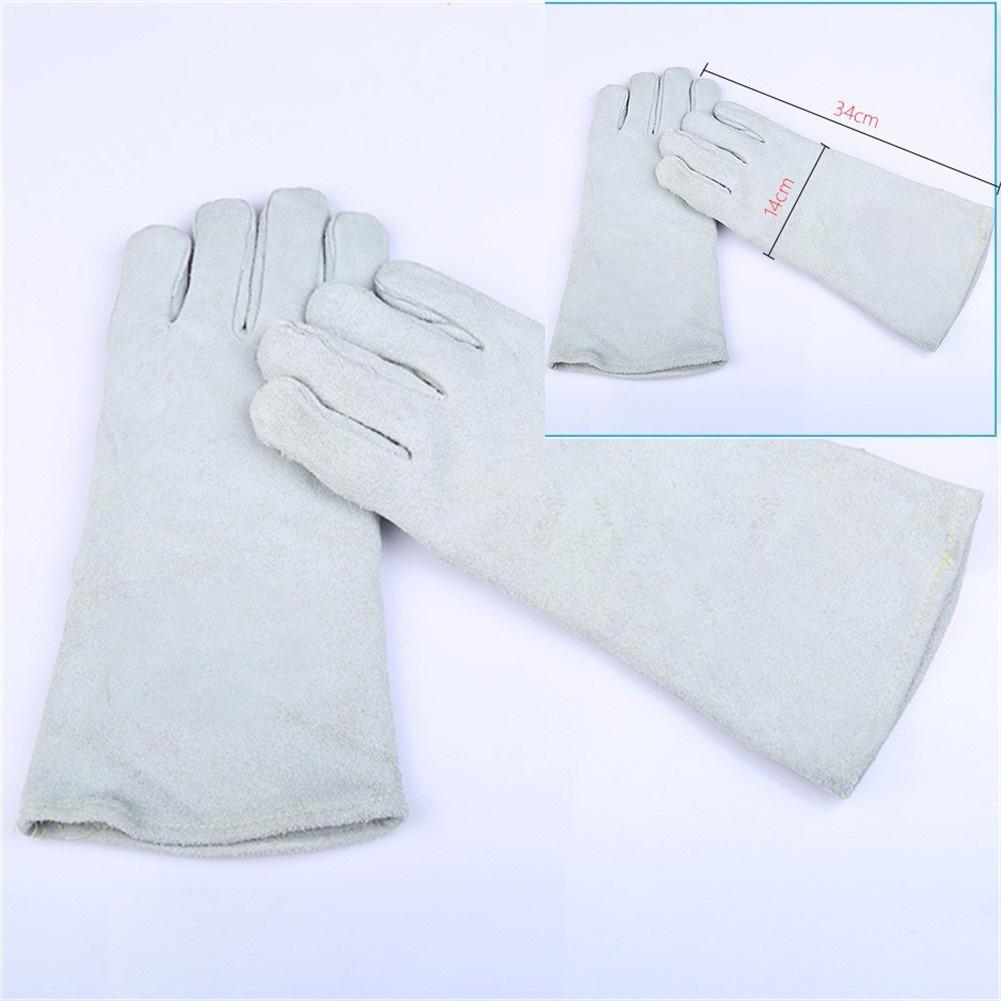 1Pair Welding Gloves Thick Breathable For Barbecue Welding Protection Gloves Cow Split Leather Cotton Cloth For Reduce Friction