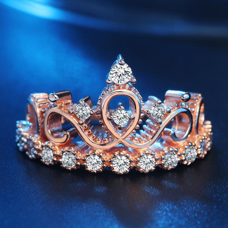 Elegant Rose Gold Plated Korean Crown Ring With Sparkling Gemstones For Women Fashion Jewelry