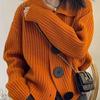 Womens Pumpkin Orange Polo Neck Knit Cardigan 2026 Fall Winter French Vintage Loose Fit European Style Outerwear