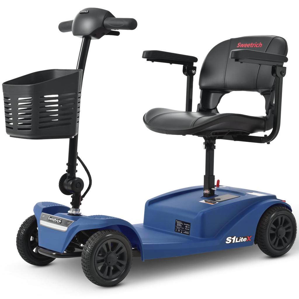 Foldable Electric Scooter for Disabled People, 250W, Large Battery 12AH Blue