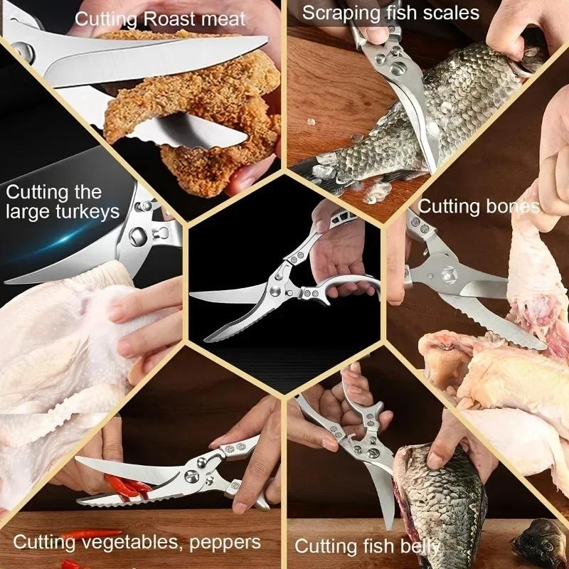 Kitchen Scissors Stainless Steel Chicken Bone Shear Sharp Kitchen Poultry Shears Butcher Meat Cleaver Vegetable Fish Duck Cutter