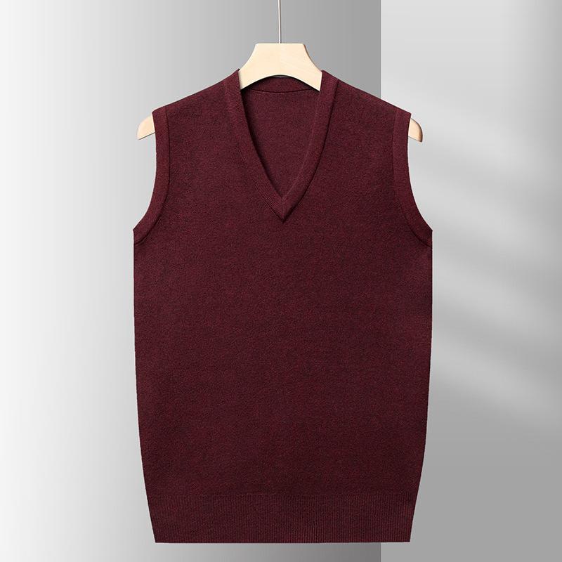 Solid Color V-neck Sweater Vest In Autumn and Winter Middle-aged and Old Dad Wears A Shirt and Knitted Vest Sleeveless Vest.