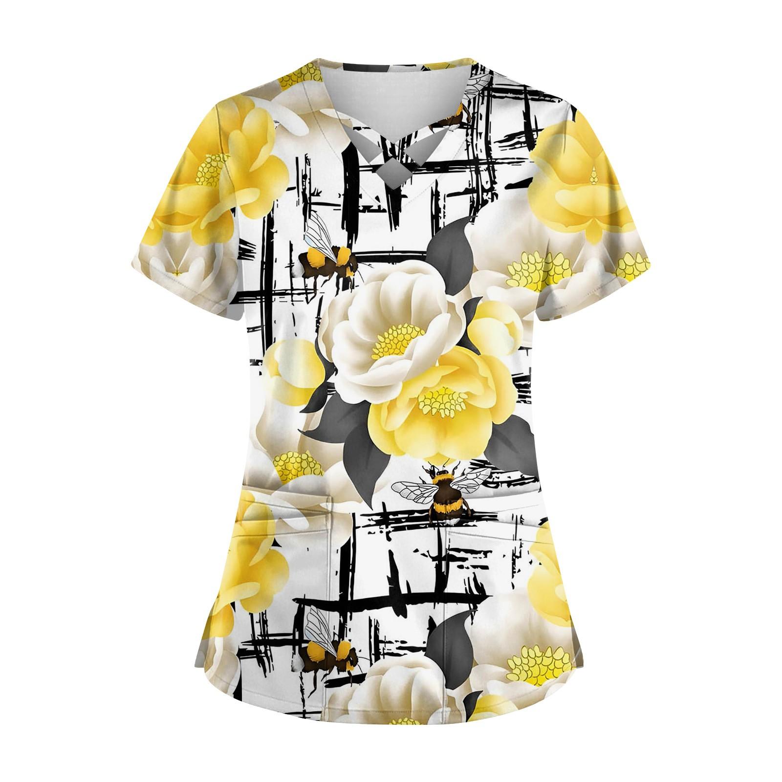 

Женская модная рабочая одежда с v-образным вырезом, короткими рукавами, завязками и карманами, топы соответствующего цвета и защитная одежда XL жёлтый