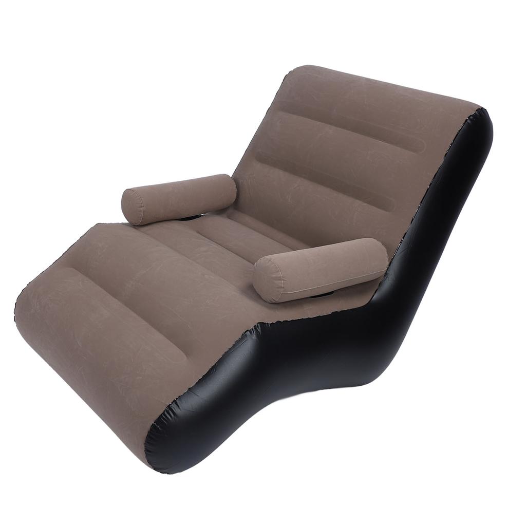 Inflatable Sofa Ergonomic S Shaped Portable Soft Flocking   Blow Up Couch for Home Travel  