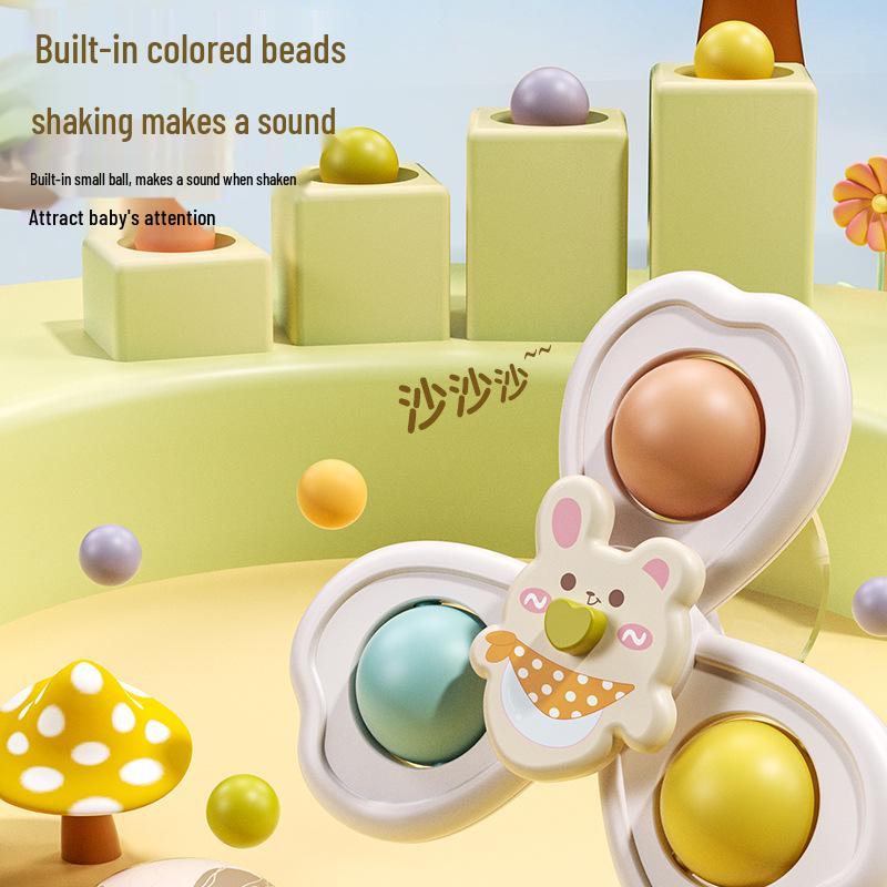 Best-Selling Cartoon Car Suction Cup Toy: 3-in-1 Toddler Dining Table Spinner & Rattle