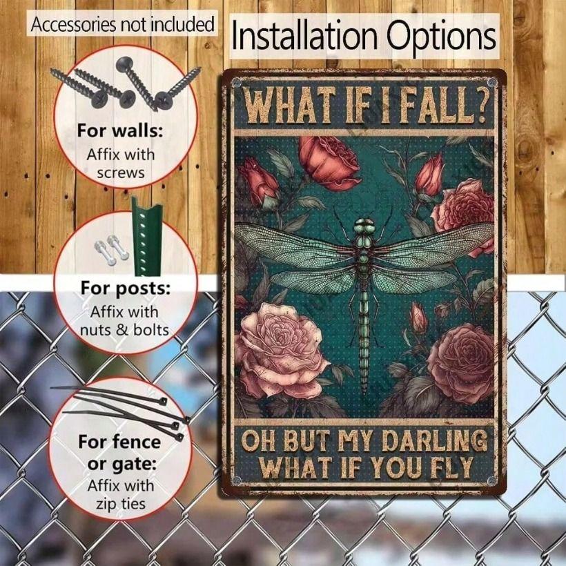 Vintage Metal Poster Wall Art Dragonfly Sign for Bathroom Gift