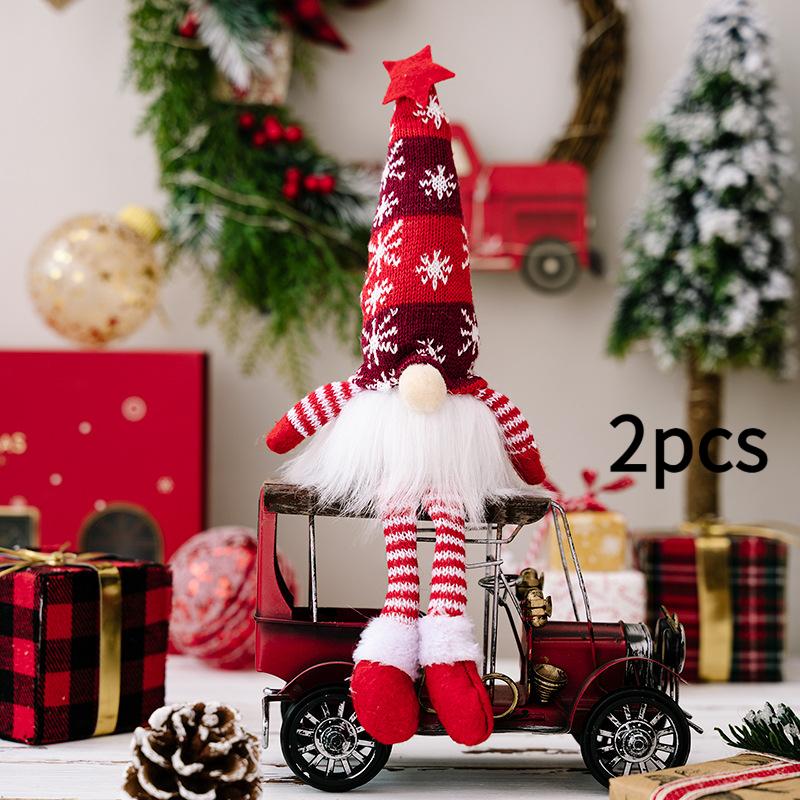 2 Pieces Christmas Decoration Faceless Doll Forest Old Man Snowflake Knitted Hat with Light Rudolph Hanging Leg Gnome Figurine